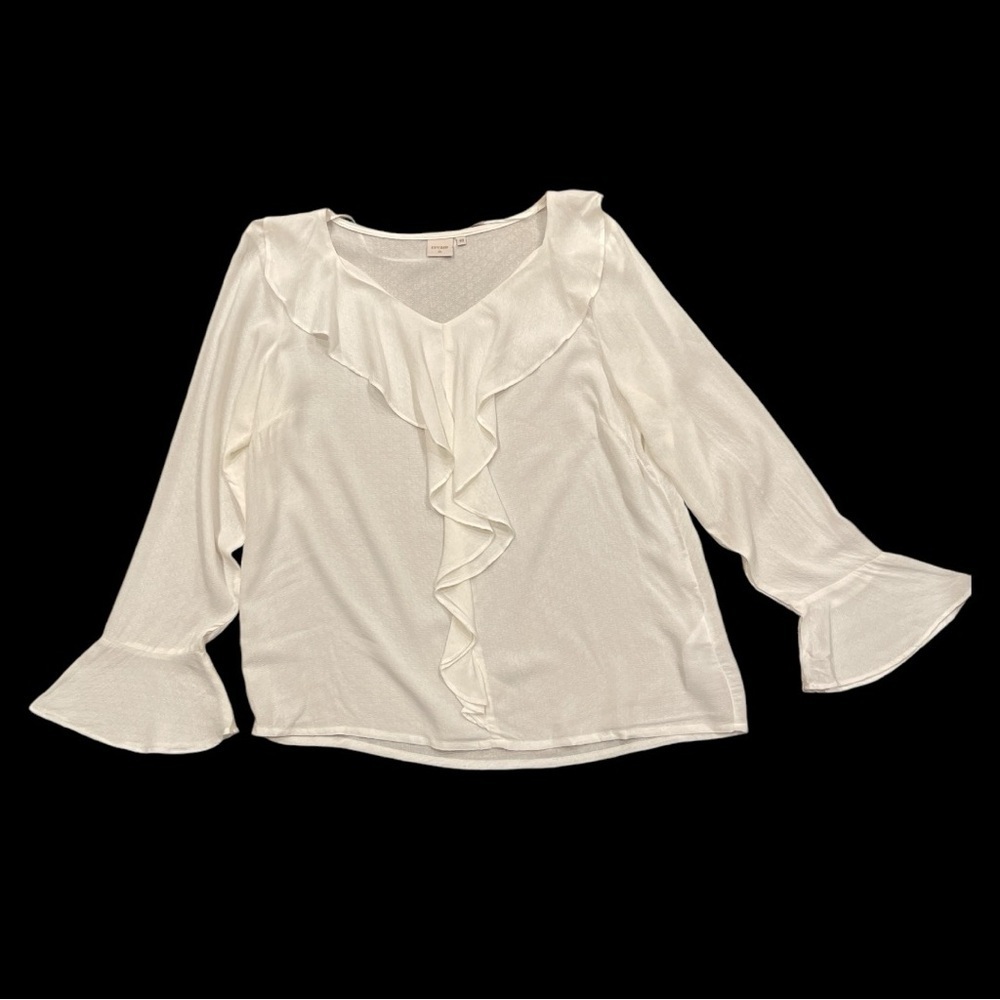 Cream Sz M (EU40) Flouncy semi sheer long sleeve blouse with ruffled cuff sleeve